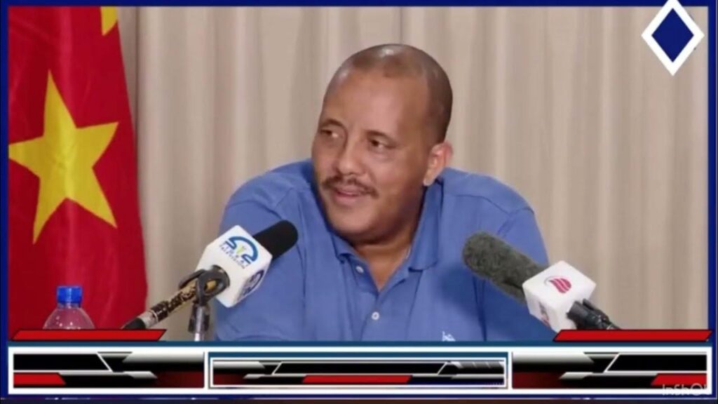 Getachew Reda addresses the media during a press conference.